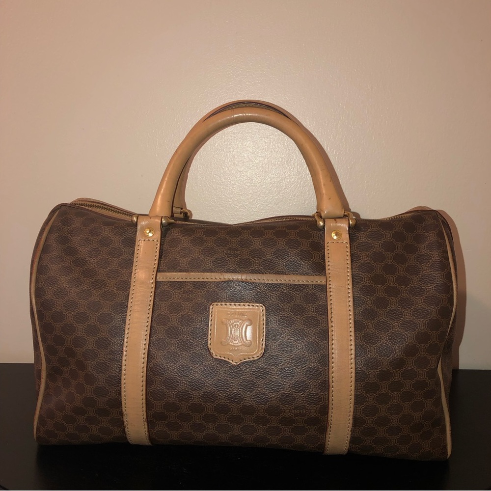 Celine Vintage Pre-Loved Macadam Brown/Tan Boston Speedy Bag(#M14)
